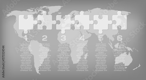 Six steps line infographic, puzzle diagram