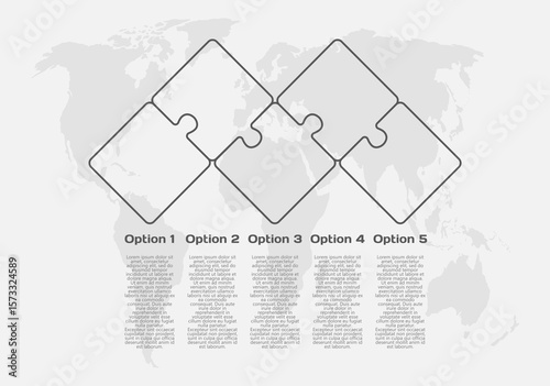 Five steps line infographic, puzzle diagram