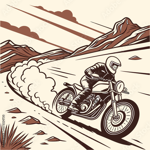 This thrilling, dynamic and fiery scene of a motorcycle rider was created
