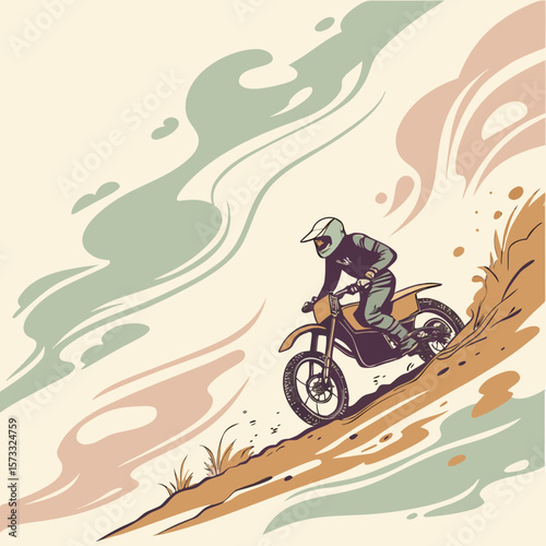 This thrilling, dynamic and fiery scene of a motorcycle rider was created