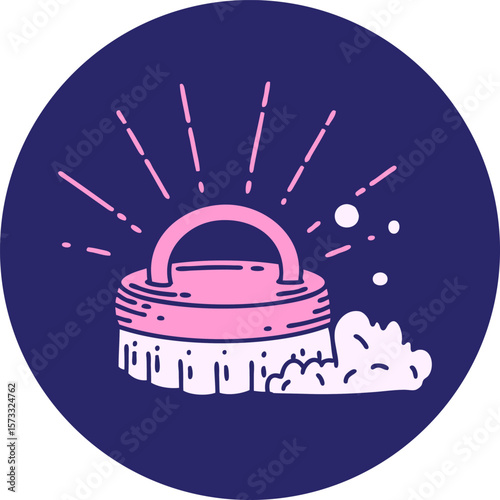 icon of a tattoo style scrubbing brush in bright neon color