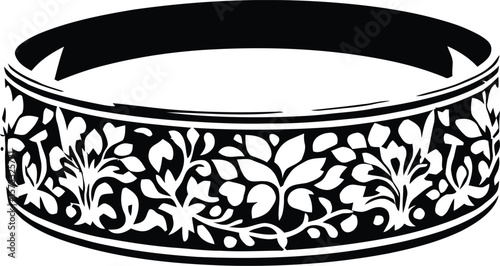 Radiant ornamental bracelet silhouette featuring a rounded bangle adorned with symmetrical floral accents, botanical leaf motifs, and delicate blossoming patterns—capturing elegance, feminine grace, 