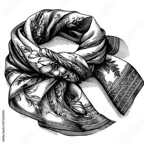Elegant scarf in detailed style in black colors for accessory