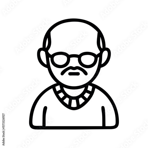 Bald man with glasses and mustache wearing a patterned shirt icon
