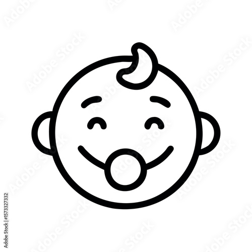 Smiling baby face with pacifier and tuft of hair smile