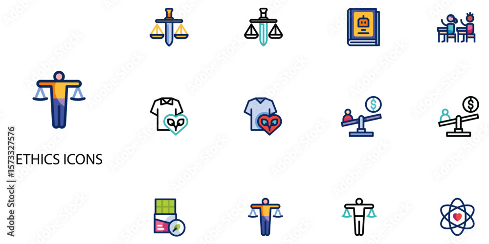 Fototapeta premium Ethics simple concept 24 color icons set .Vector illustration.