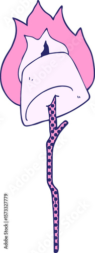 freehand drawn cartoon toasted marshmallow in bright neon color