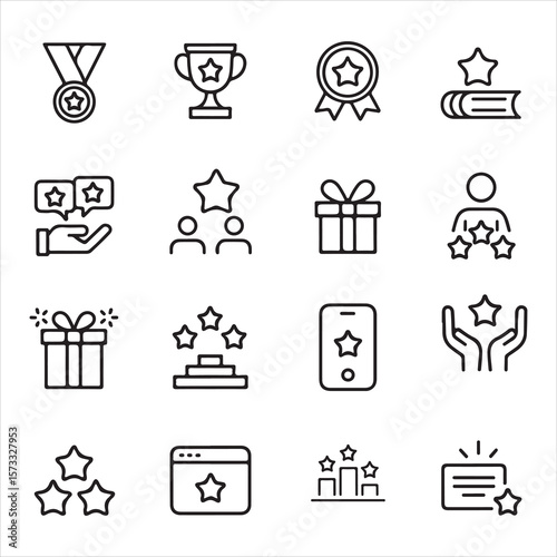Achievement and Reward Icons Set – Line Style Vector Collection