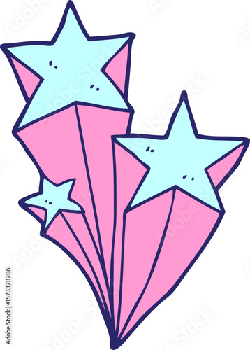 cartoon shooting stars in bright neon color