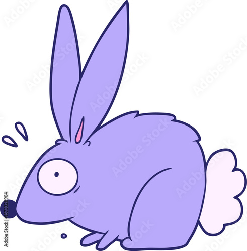 cartoon frightened rabbit in bright neon color