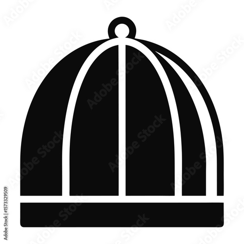 Black silhouette of a birdcage with a rounded top and base black and white icon