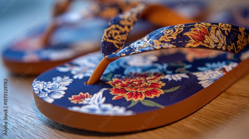 Fototapeta premium Close-up of patterned flip-flops