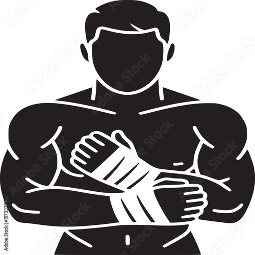 Wallpaper Mural A stylized black and white illustration of a muscular man with wrapped hands in a fighting stance Torontodigital.ca