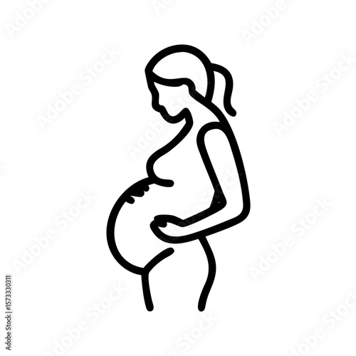 Pregnant woman holding belly with ponytail vector