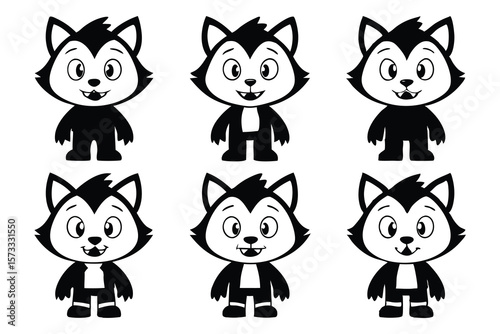 Black and white cartoon werewolves in six different poses werewolf halloween