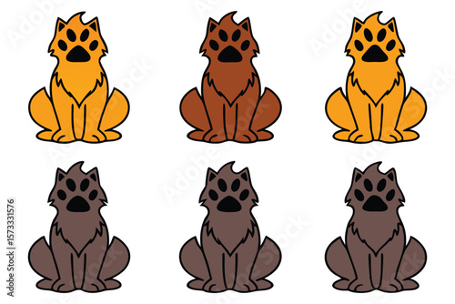 Six cartoon wolves in orange and brown wolf werewolf