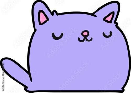 cartoon illustration of cute kawaii cat in bright neon color