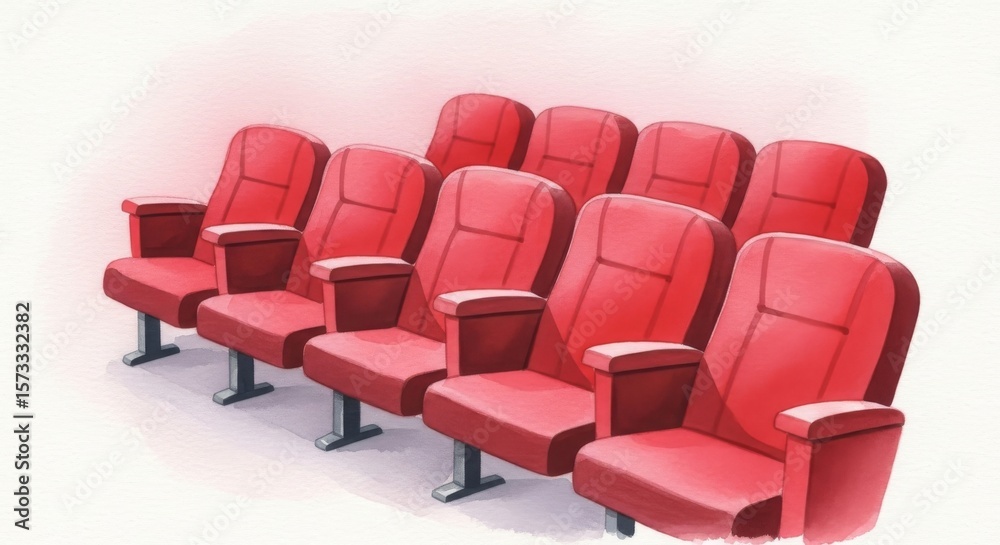Fototapeta premium Empty Red Theater Seats - A row of empty red theater seats, ready for an audience. Clean and simple illustration