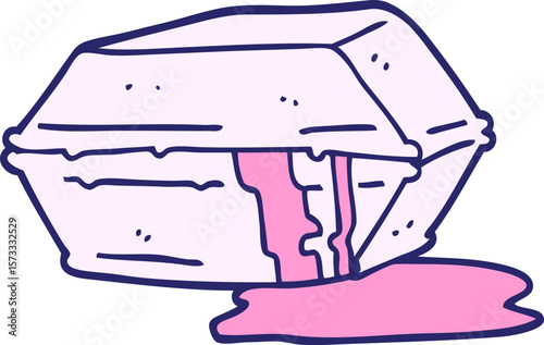 hand drawn doodle style cartoon greasy take out food in bright neon color