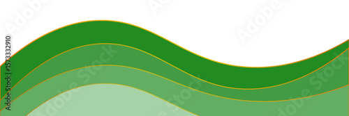Layered green hills vector background with wavy lines and golden edges, ideal for eco designs, landscapes, farming, or environmental and nature concepts