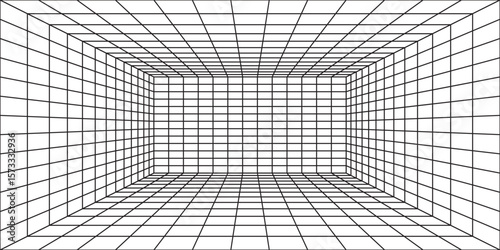 Perspective grid background 3d Vector illustration. Interior design Model projection background template. Line one point perspective. eps10