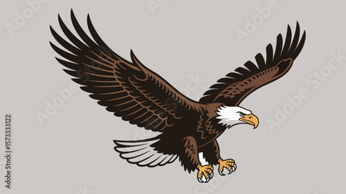 Bald eagle soars with wings spread wide, a powerful symbol of freedom and strength for patriotic designs.