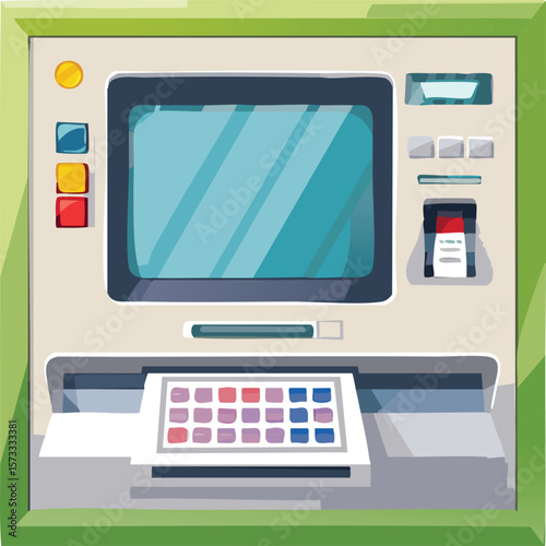 Cute ATM machine flat vector