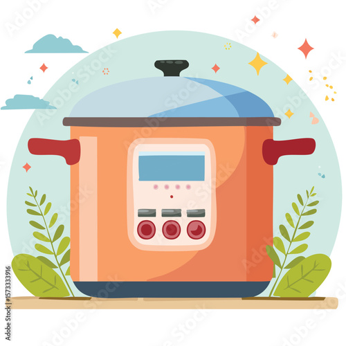 Cute pressure cooker flat vector