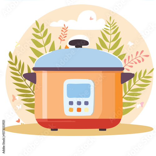 Cute rice cooker flat vector