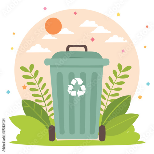 Cute trash bin flat vector