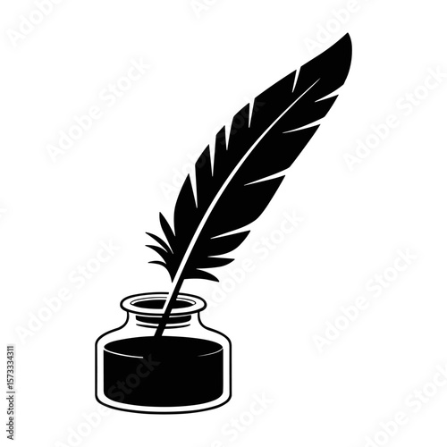 Inkwell and Quill: A classic black and white illustration showcases a graceful quill dipped in an inkwell, evoking a sense of traditional writing and the power of the written word.