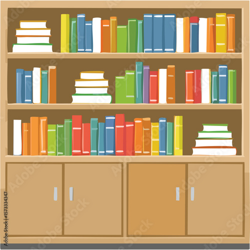 Cute bookshelf flat vector