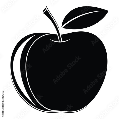 Black apple with leaf and stem fruit food