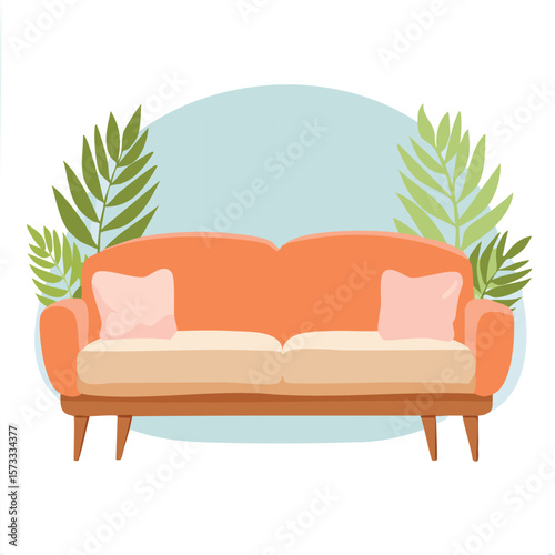 Cute sofa flat vector