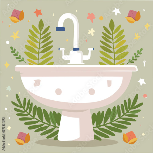 Cute sink flat vector