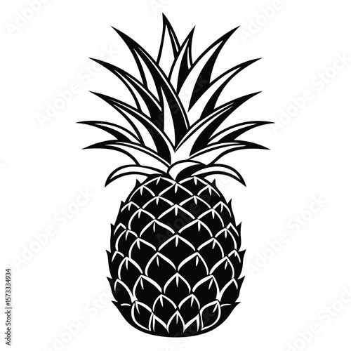 Black pineapple silhouette with spiky leaves fruit