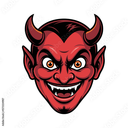 Menacing Diablo Face: An intimidating digital illustration of a devil, with striking red skin, curved horns, and a sinister smirk, evoking a sense of intrigue and the macabre.