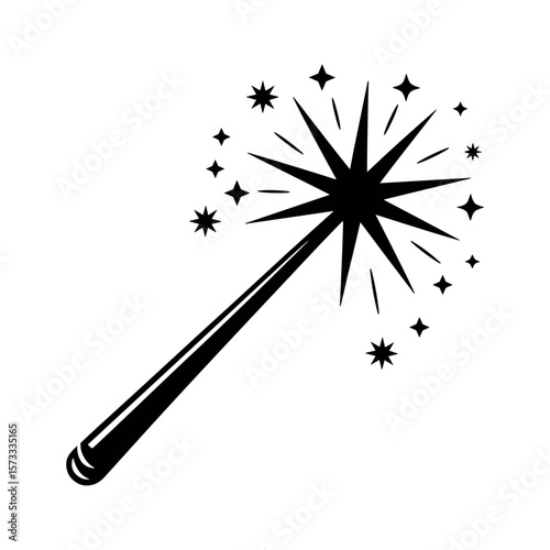 Enchanted Magic Wand: A detailed drawing of a magical wand with a starburst of sparkles, perfect for conveying wonder and enchantment.