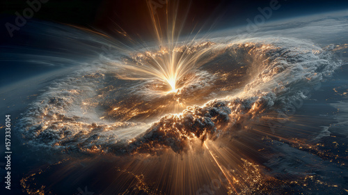 Explosive cosmic event radiating light and energy in space  