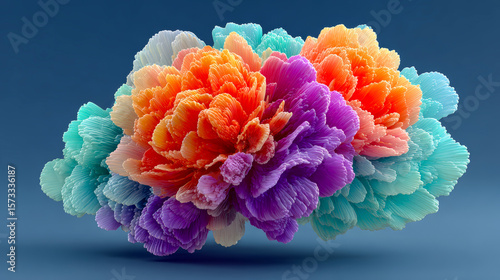 Colorful abstract floral arrangement on blue background  