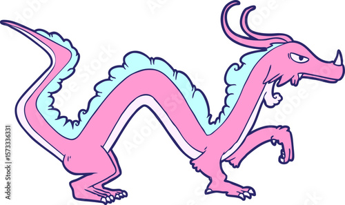 cartoon dragon in bright neon color