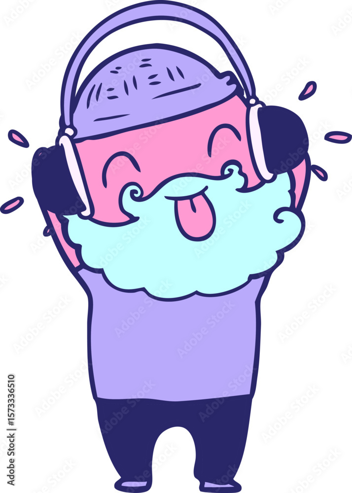 Obraz premium man with beard sticking out tongue in bright neon color