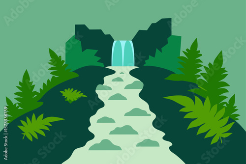 adventure trail leading to waterfall with ferns