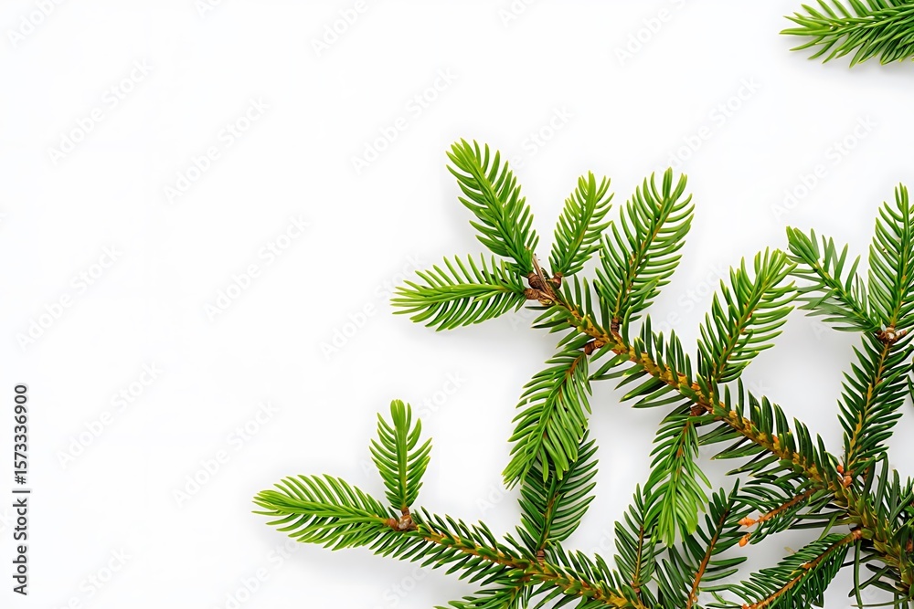 Naklejka premium Fresh green fir tree branches isolated against a clean white background