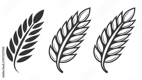 Three stylized wheat stalks in black and white on a white background