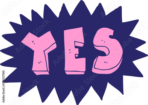 cartoon yes sign in bright neon color