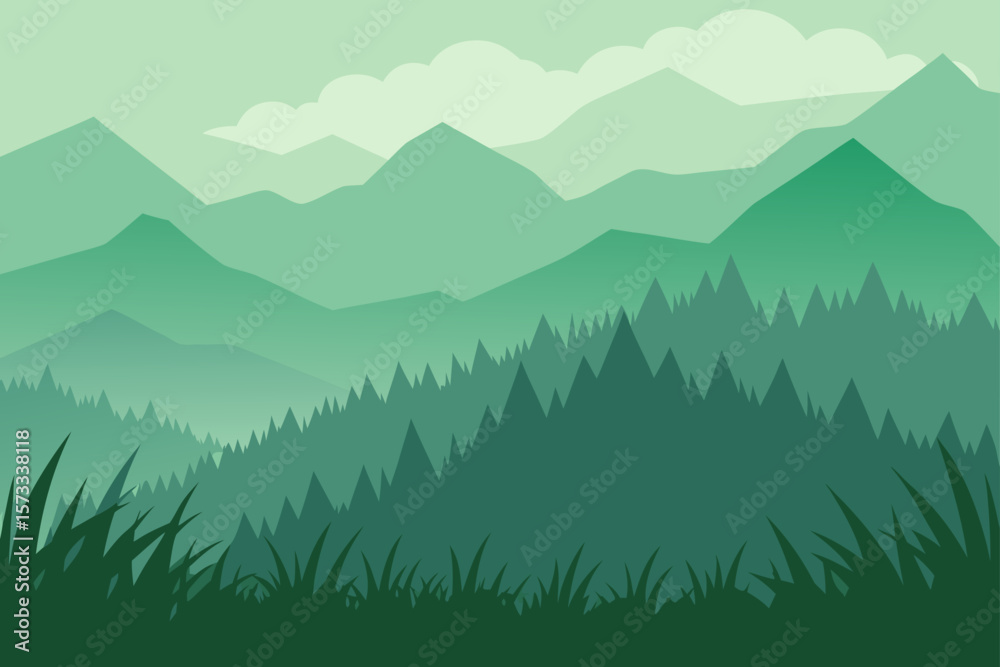 Fototapeta premium grassyforeground fading mnto misty mountains