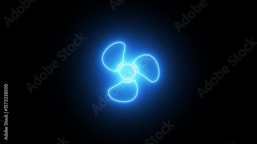 Special fan sign neon icon with rotating three-pointed fan on black background. Fourth wing special fan sign neon icon red on black background. neon fan icon animation