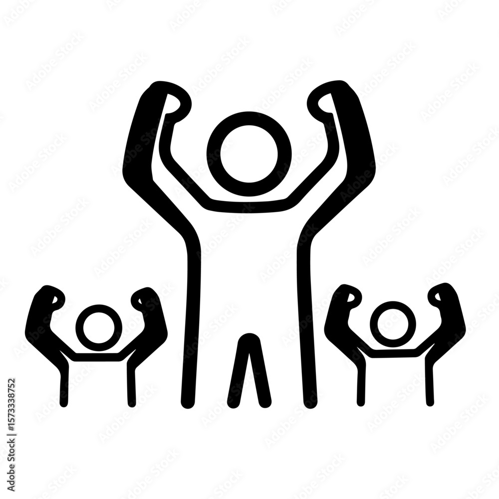Fototapeta premium Cheering crowd of stylized people celebrate with success in this cheering crowd illustration, symbolizing collective triumph and accomplishment.