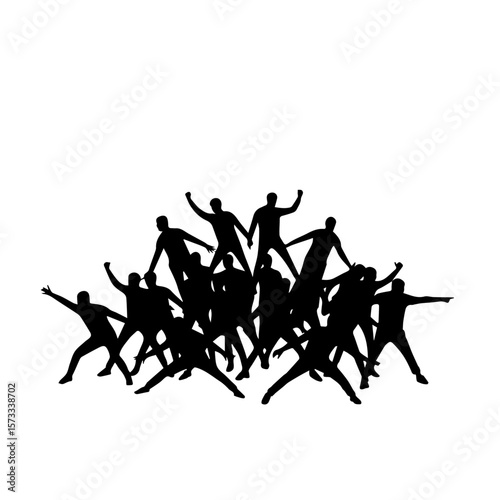 Silhouette people perform together with energy and strength. Silhouette people in group demonstrate collaboration, solidarity, and dynamism in collective action.
